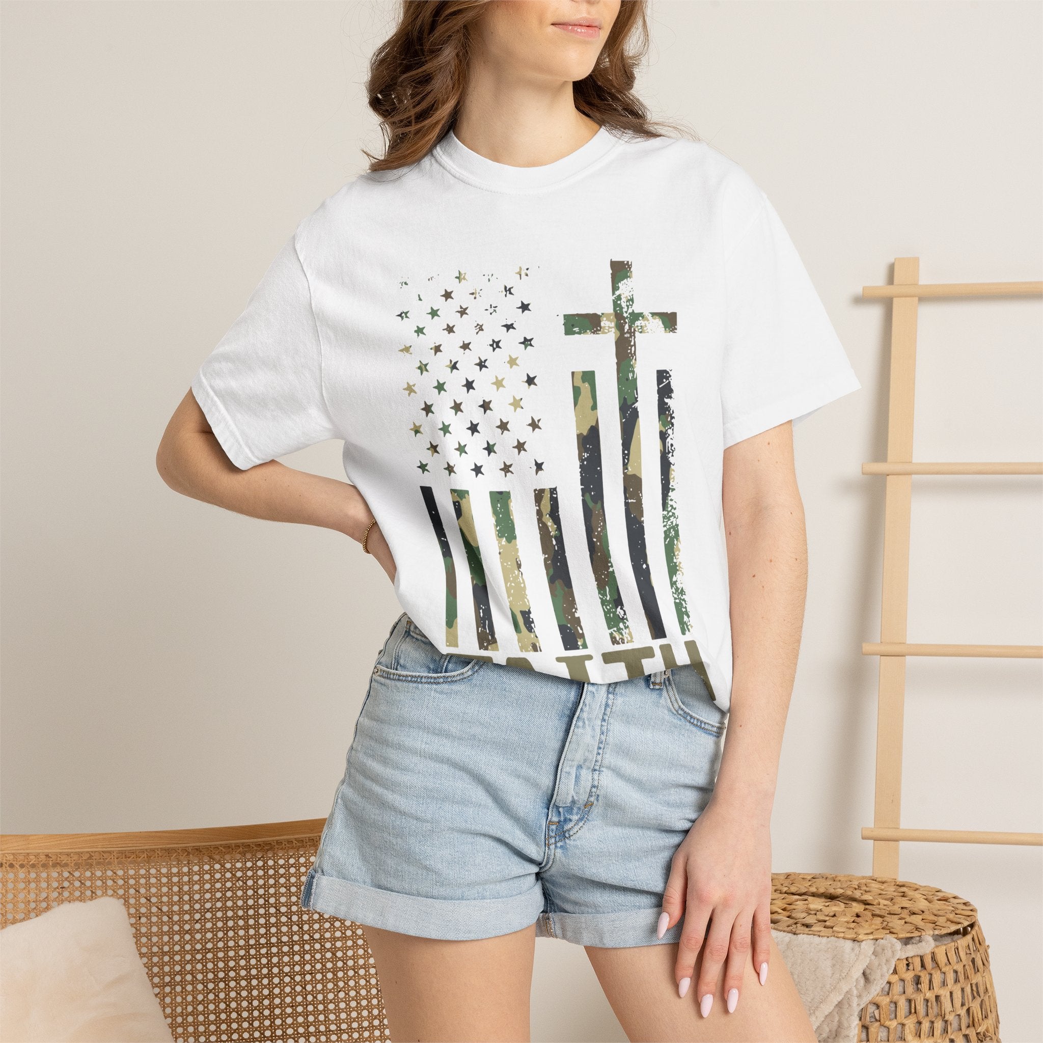 American Flag Cross Camouflage Christian Tee