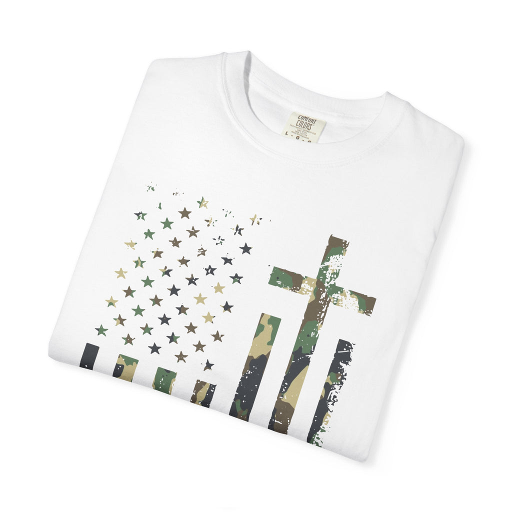 American Flag Cross Camouflage Christian Tee