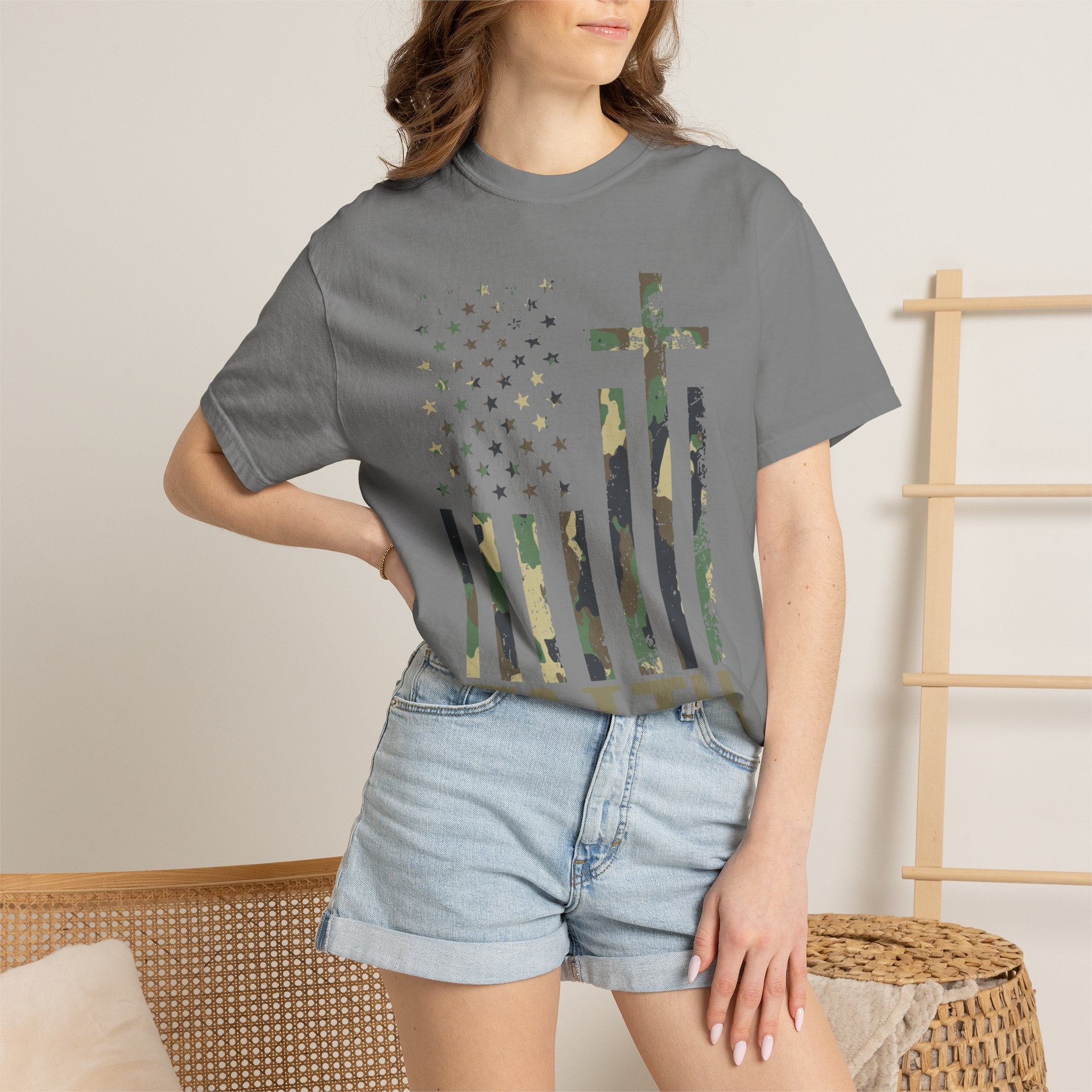 American Flag Cross Camouflage Christian Tee