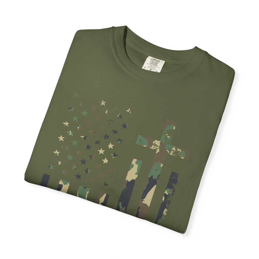 American Flag Cross Camouflage Christian Tee