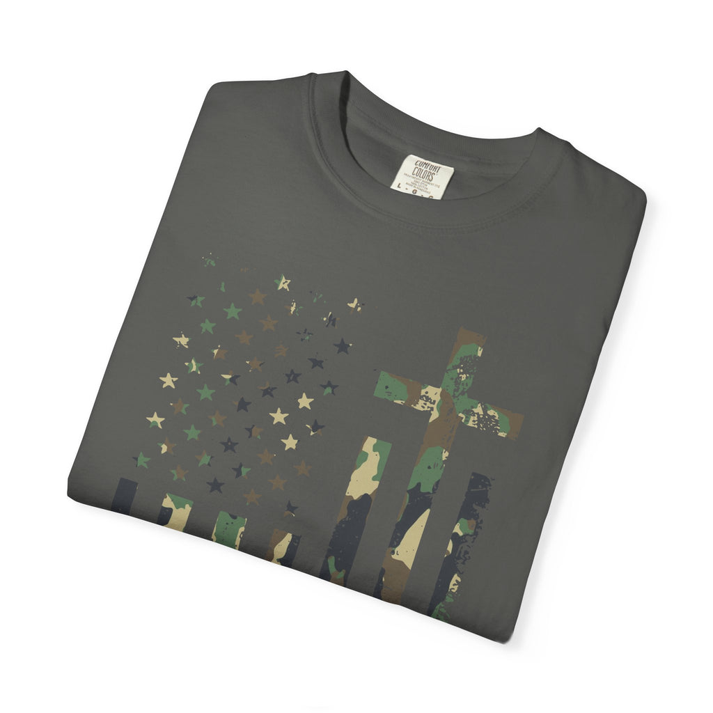 American Flag Cross Camouflage Christian Tee