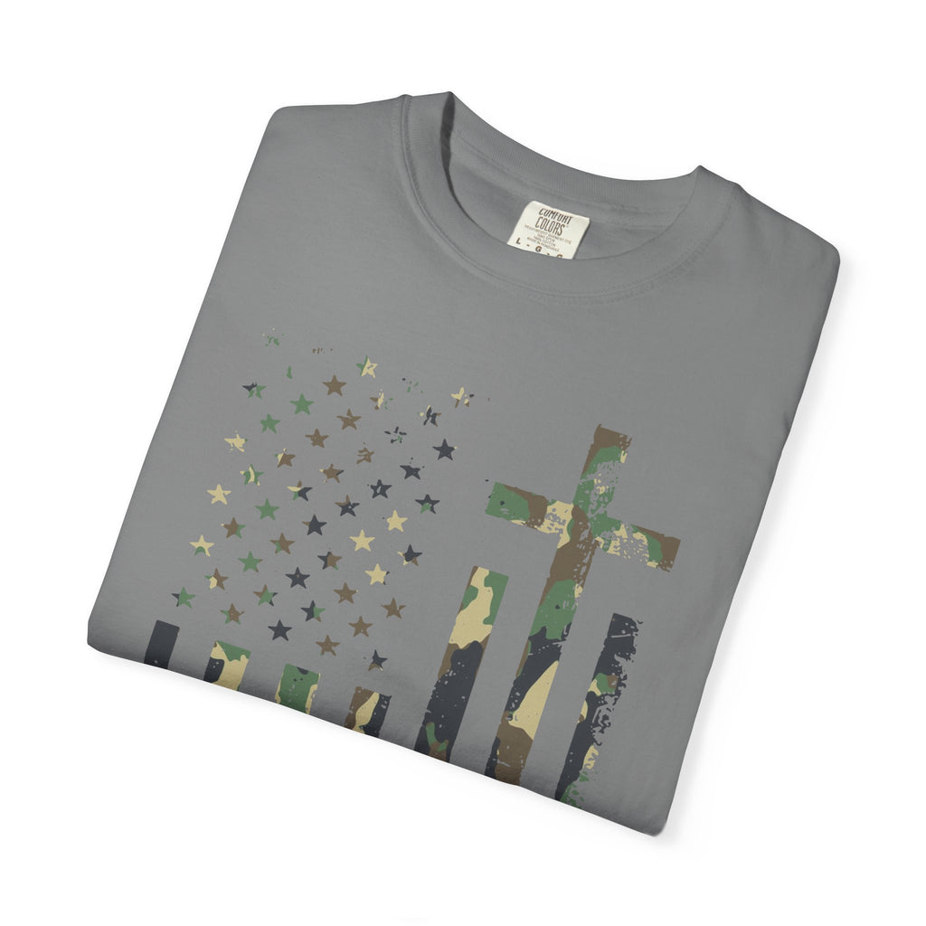 American Flag Cross Camouflage Christian Tee