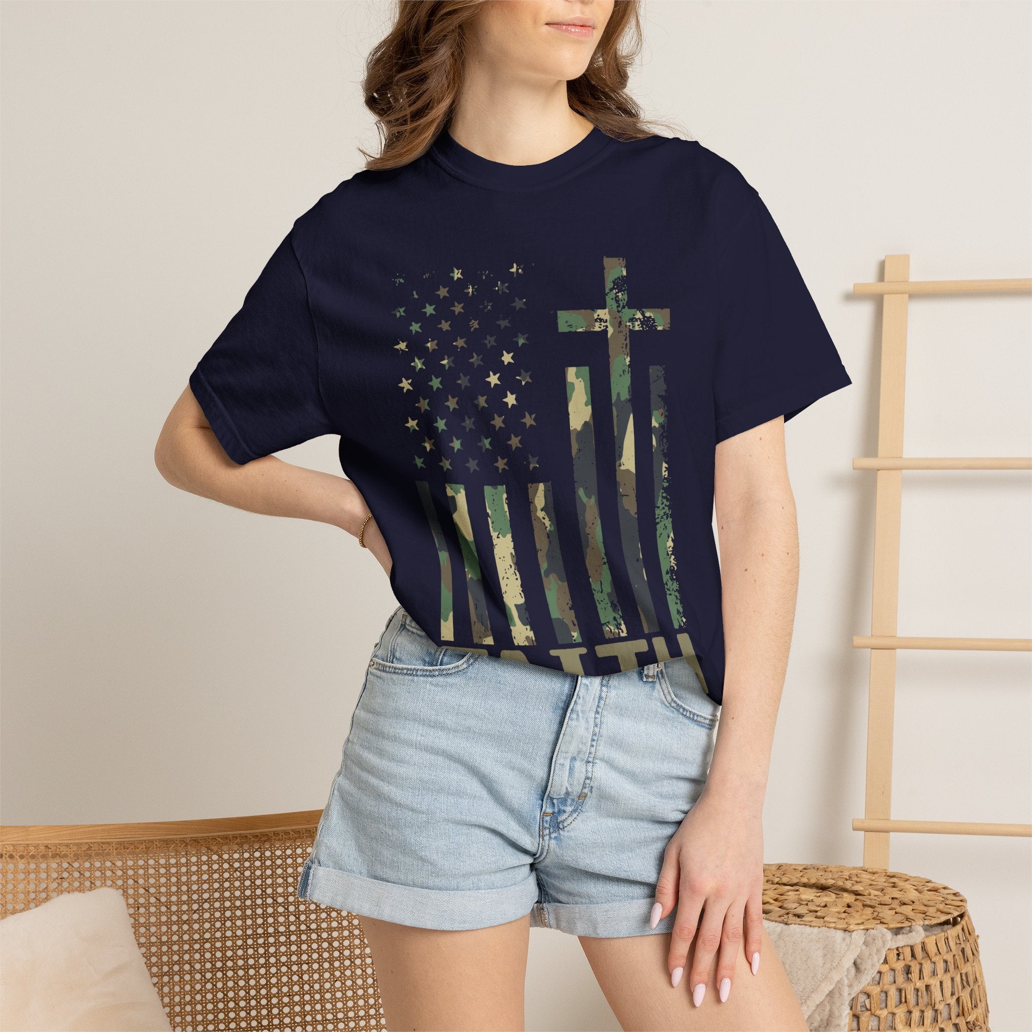 American Flag Cross Camouflage Christian Tee