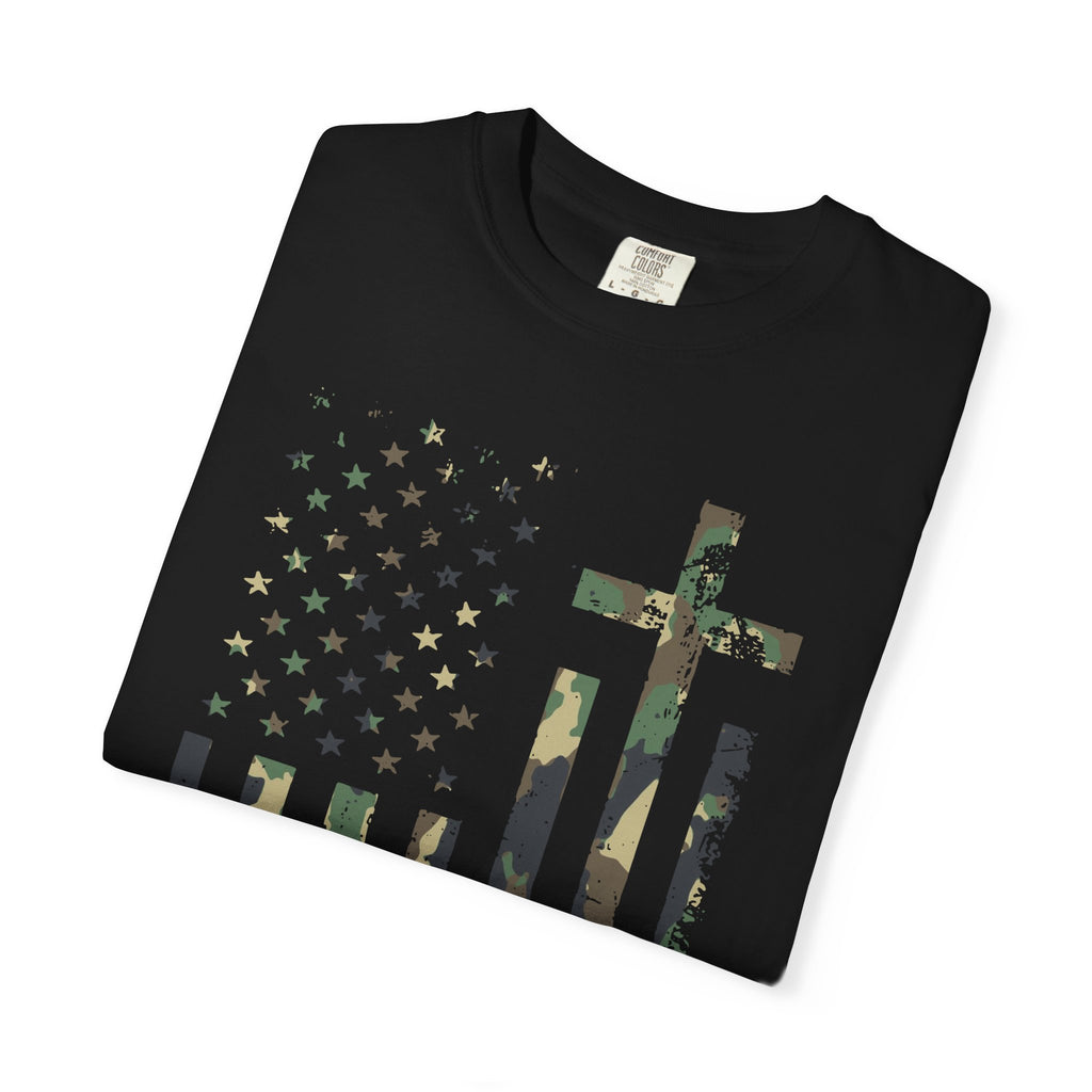 American Flag Cross Camouflage Christian Tee