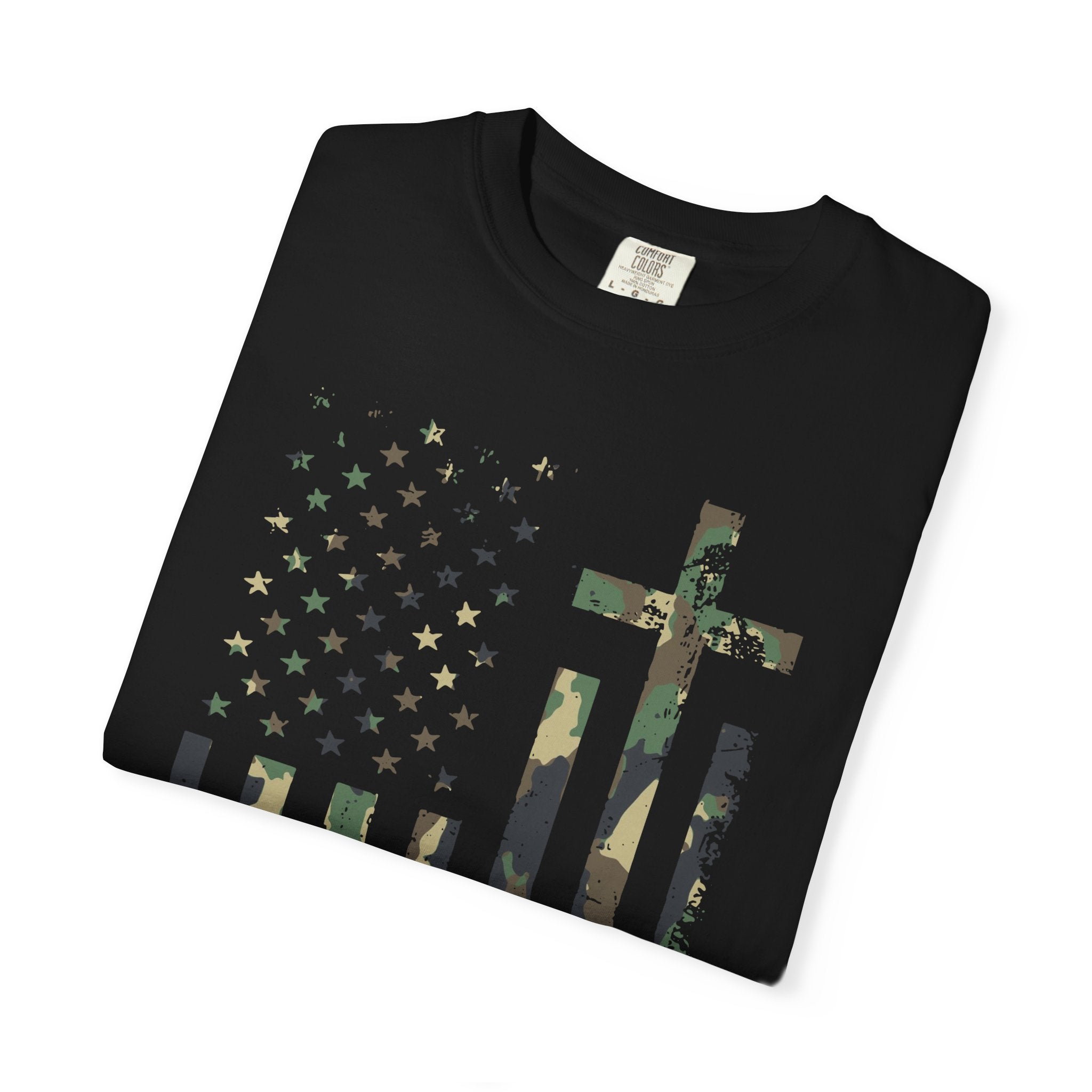 American Flag Cross Camouflage Christian Tee