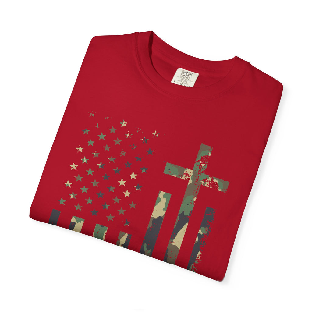 American Flag Cross Camouflage Christian Tee