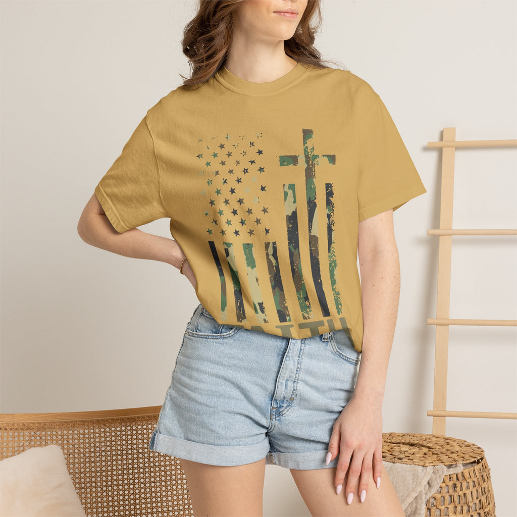 American Flag Cross Camouflage Christian Tee