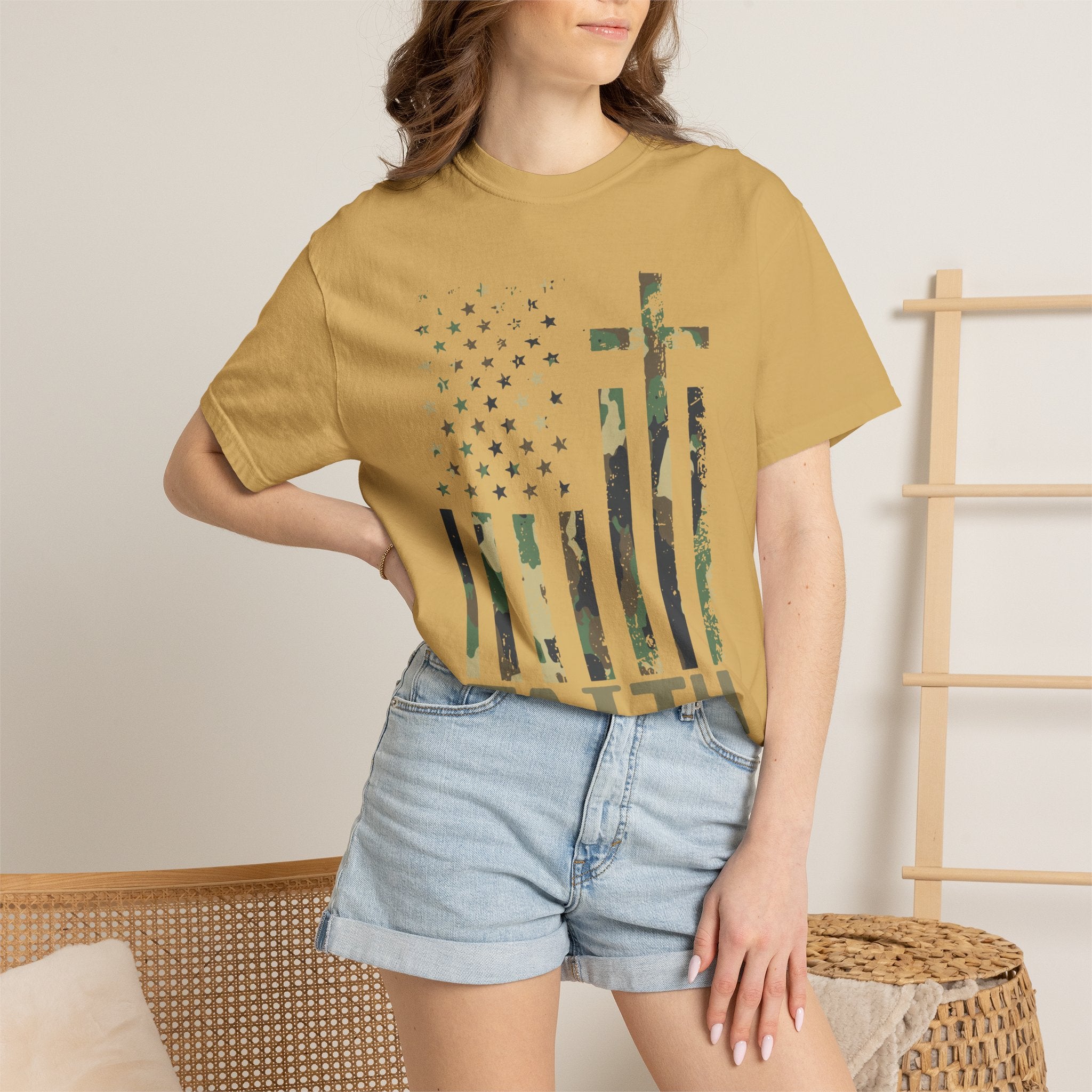 American Flag Cross Camouflage Christian Tee