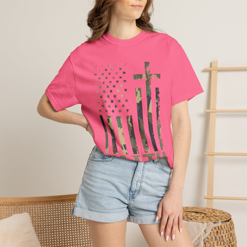 American Flag Cross Camouflage Christian Tee