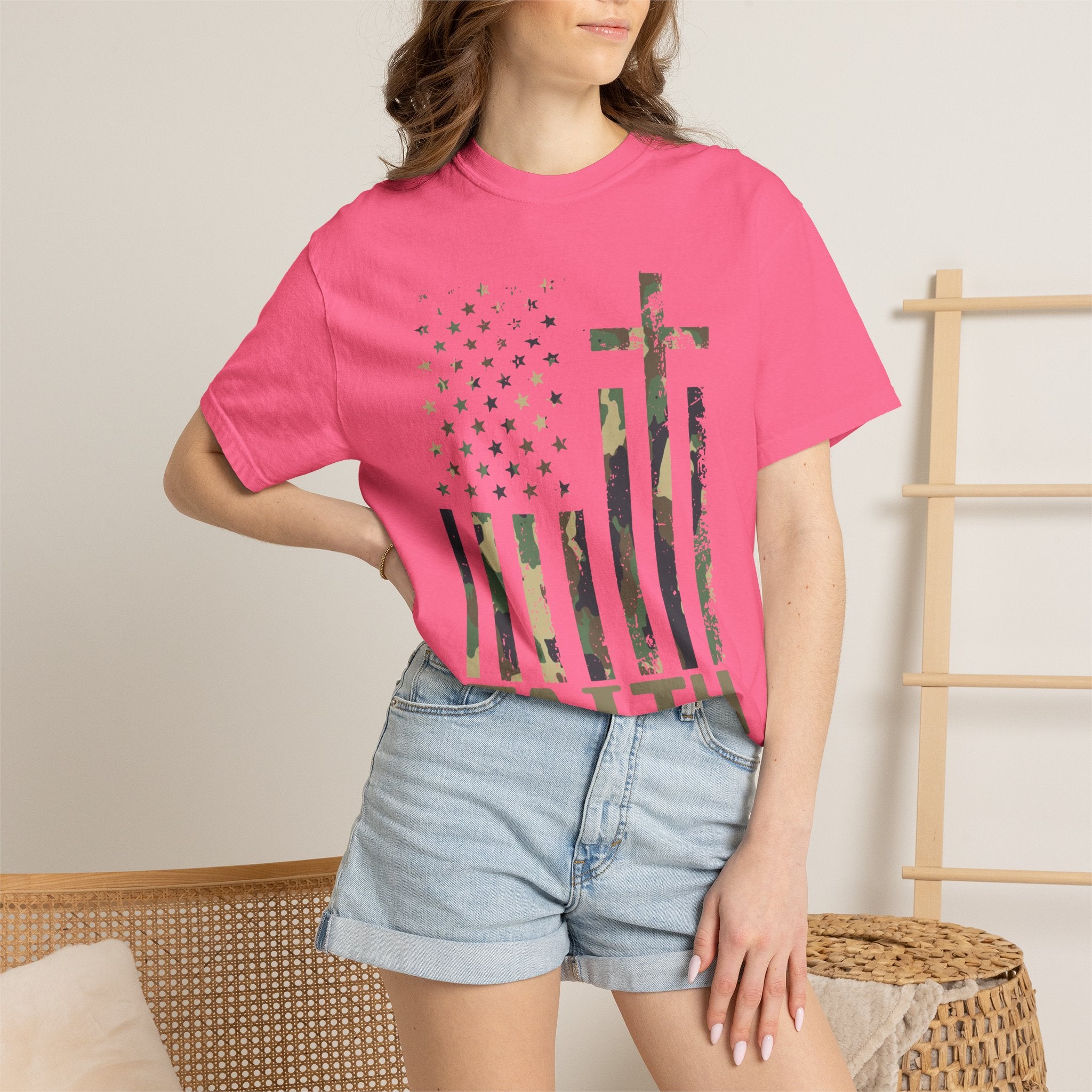American Flag Cross Camouflage Christian Tee