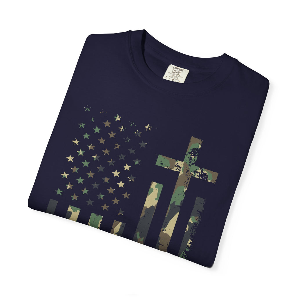 American Flag Cross Camouflage Christian Tee