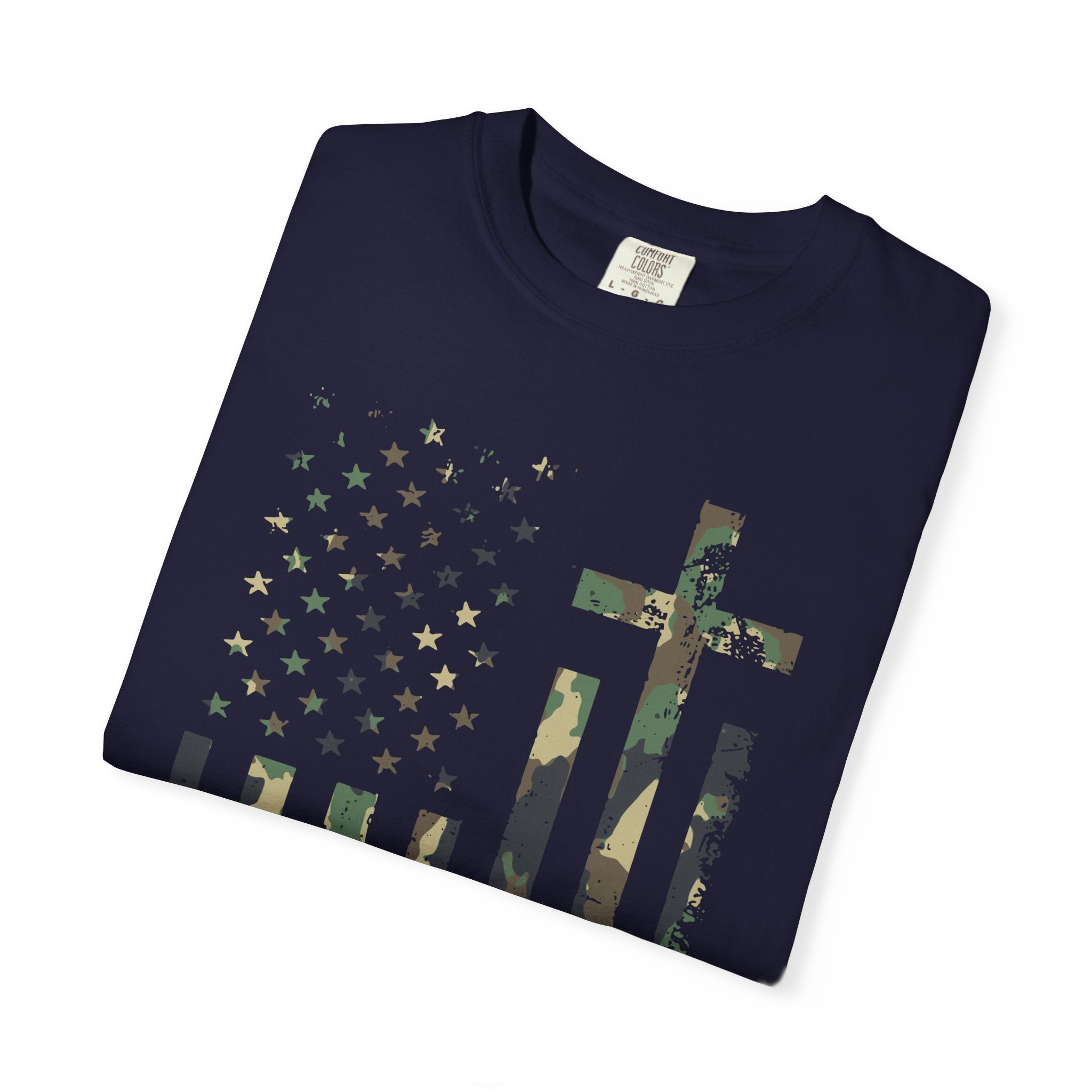 American Flag Cross Camouflage Christian Tee