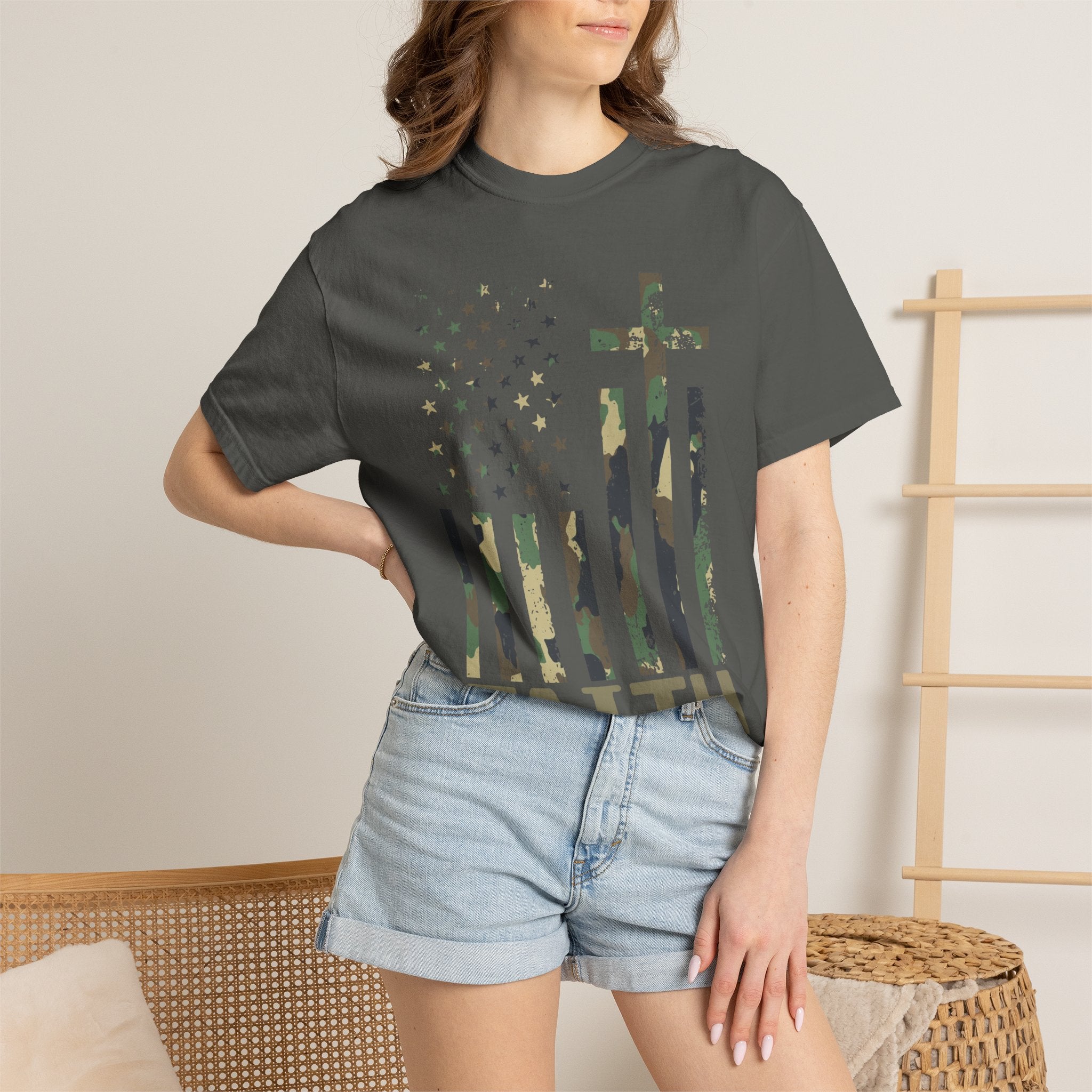 American Flag Cross Camouflage Christian Tee