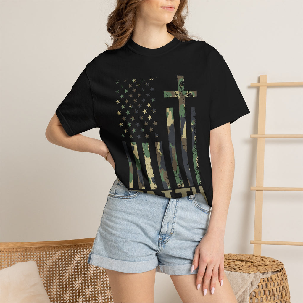 American Flag Cross Camouflage Christian Tee