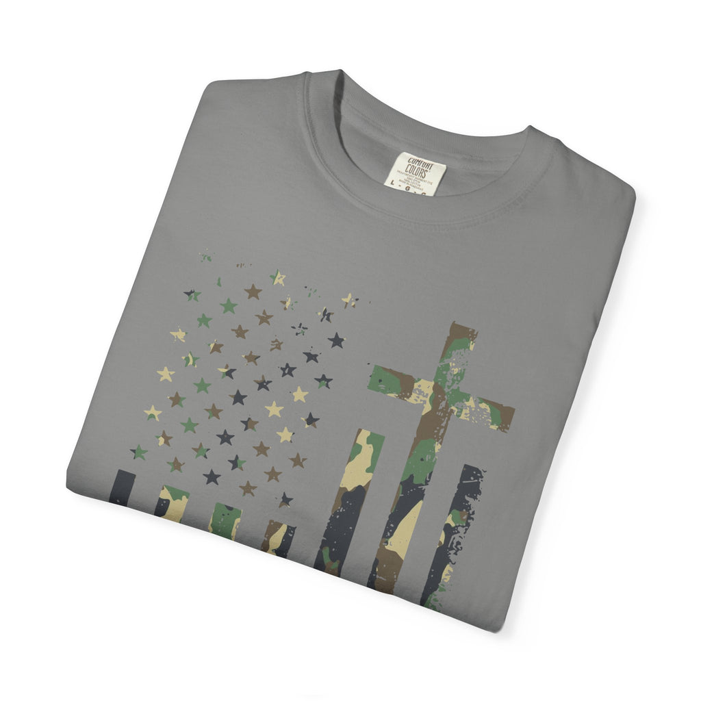 American Flag Cross Camouflage Christian Tee