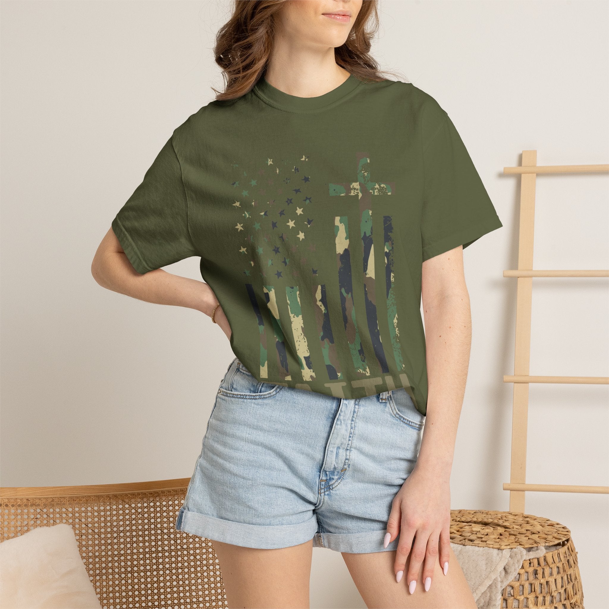 American Flag Cross Camouflage Christian Tee