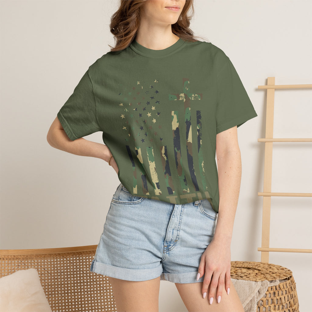American Flag Cross Camouflage Christian Tee