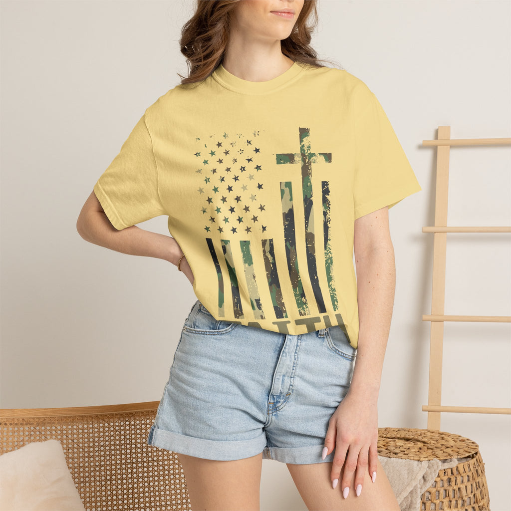 American Flag Cross Camouflage Christian Tee