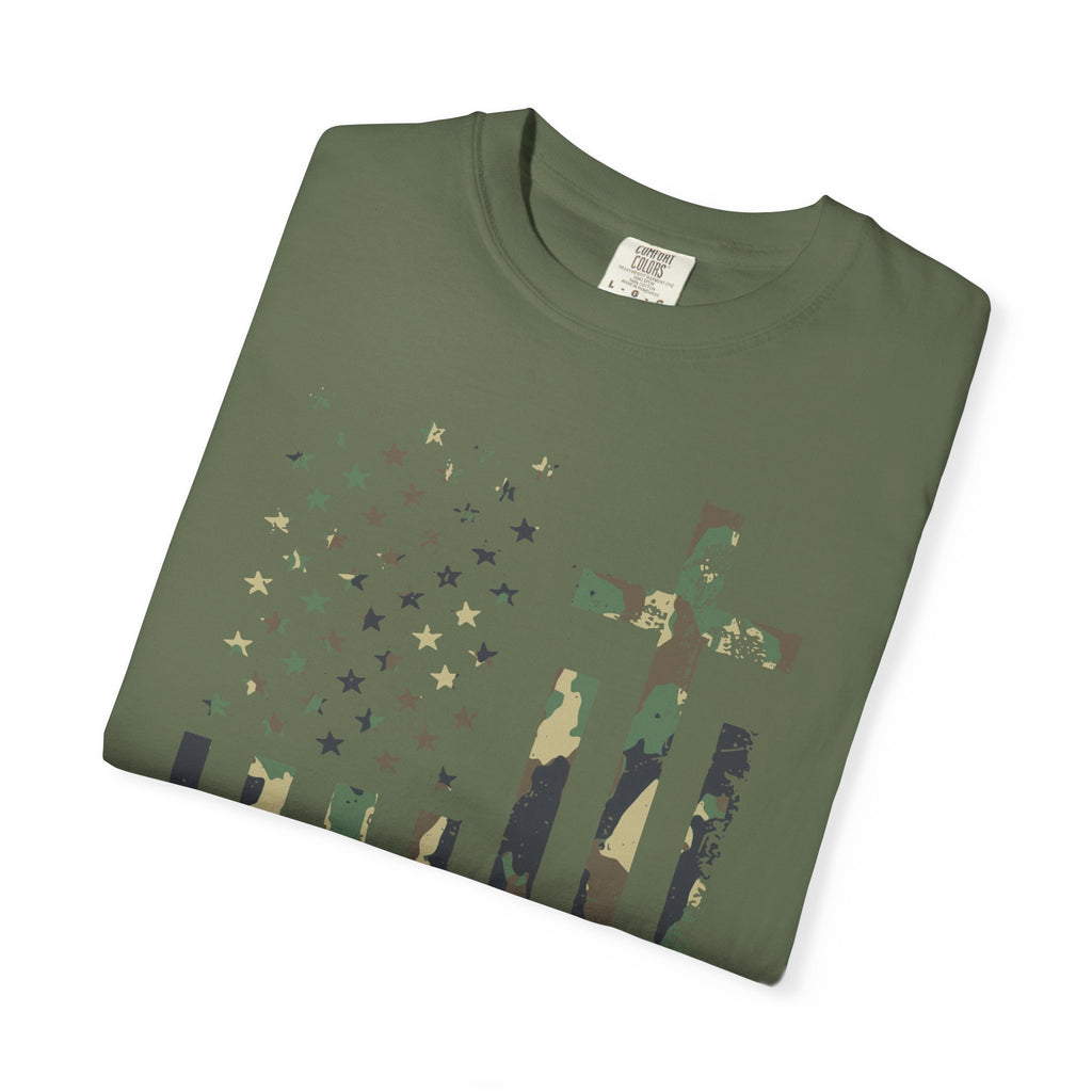 American Flag Cross Camouflage Christian Tee