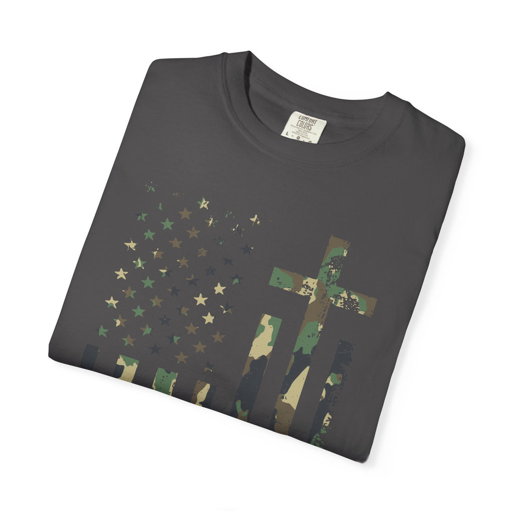 American Flag Cross Camouflage Christian Tee