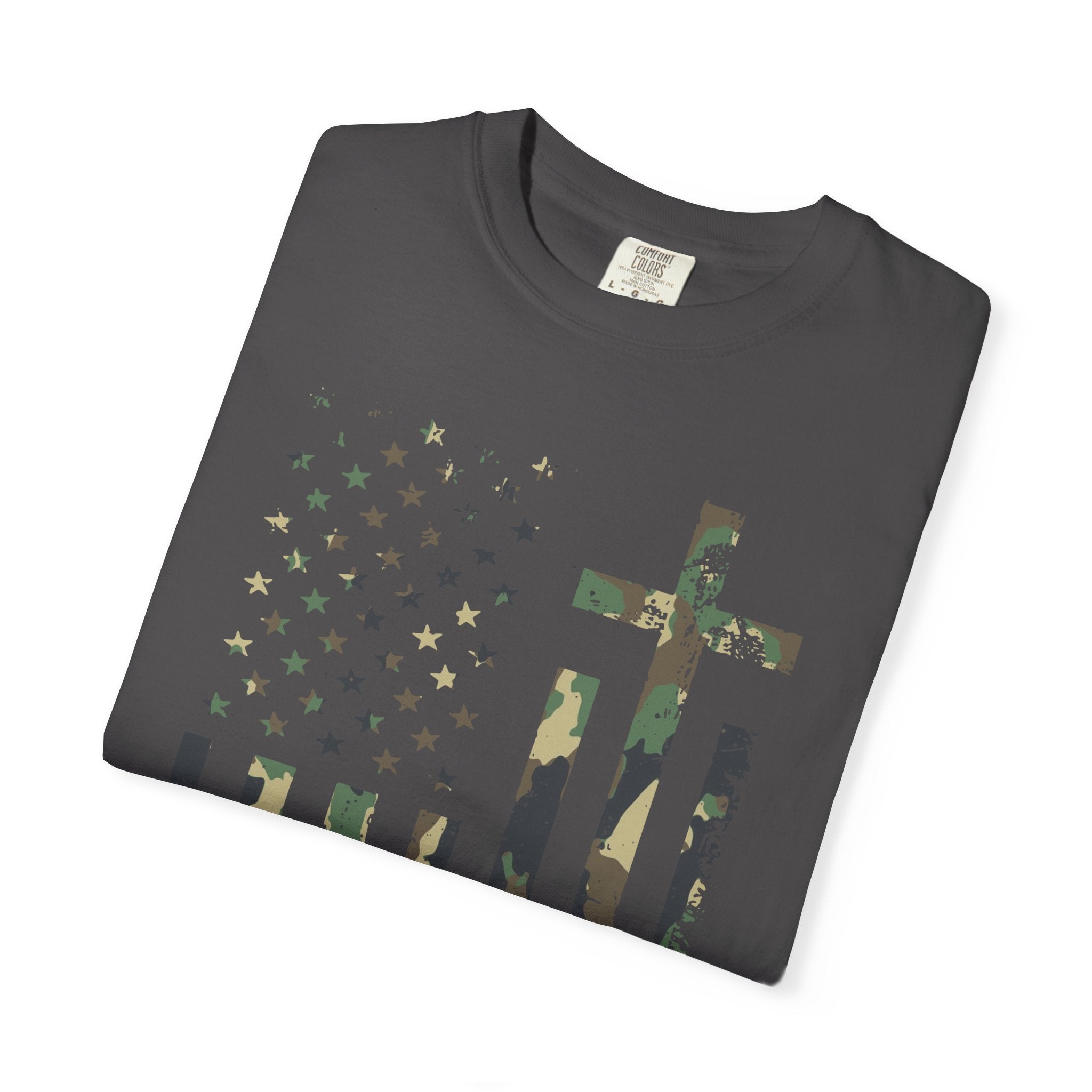 American Flag Cross Camouflage Christian Tee