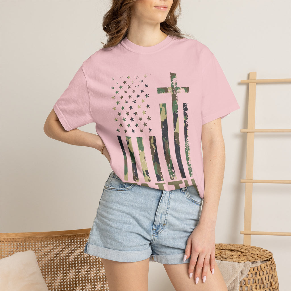 American Flag Cross Camouflage Christian Tee