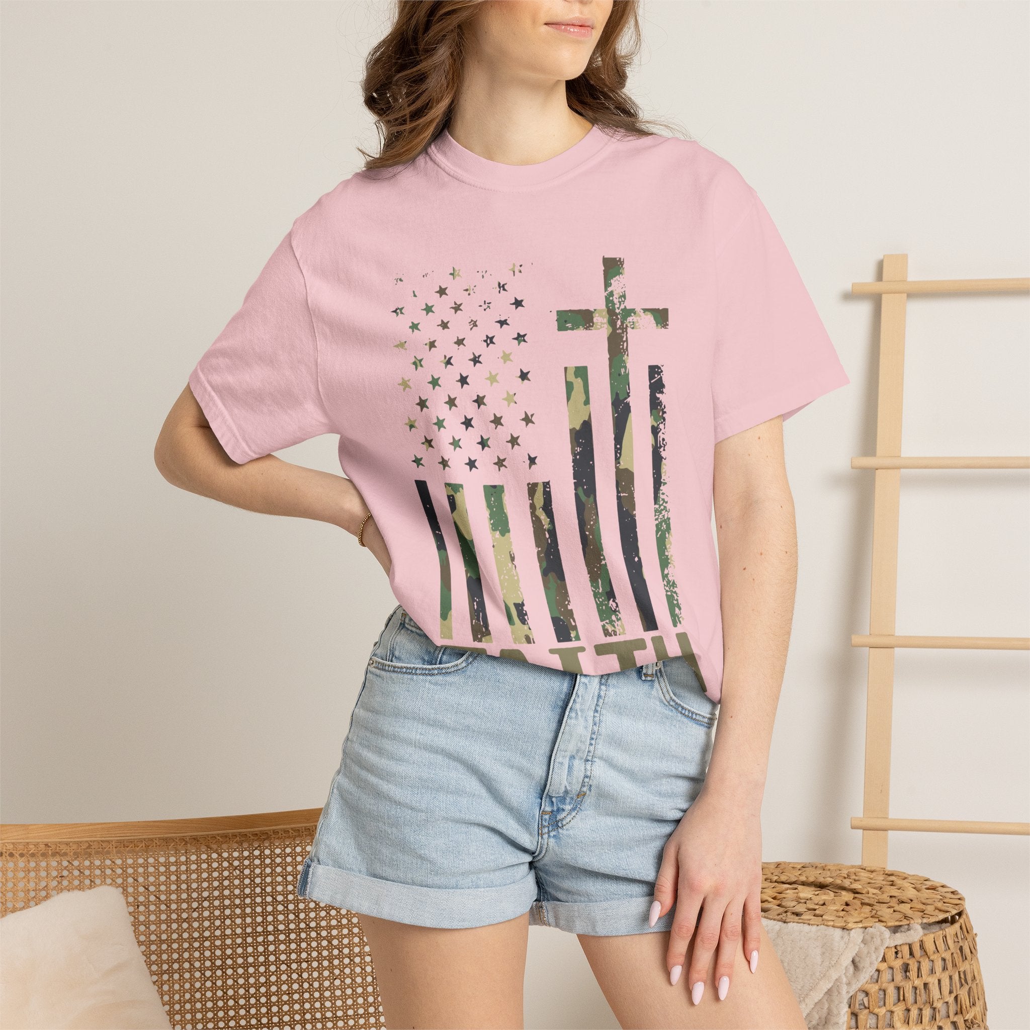 American Flag Cross Camouflage Christian Tee