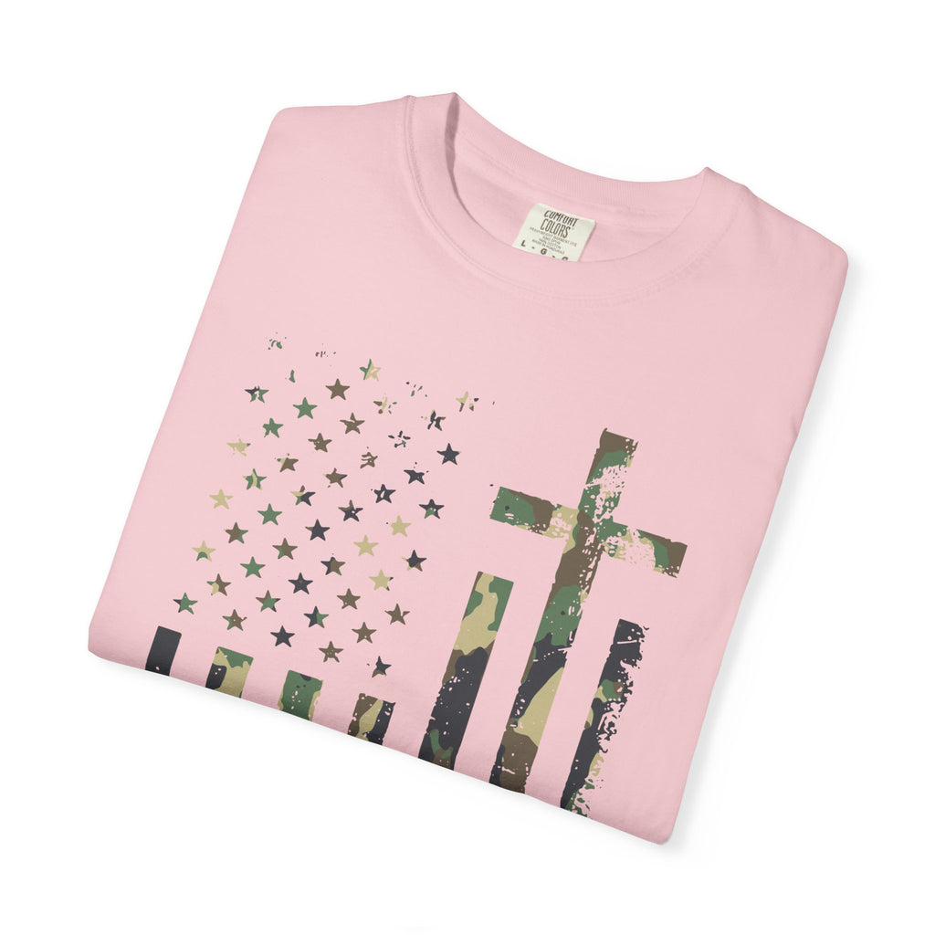 American Flag Cross Camouflage Christian Tee